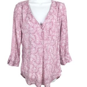 Fred David Paisley Tunic, V-Neck, Button Cuff